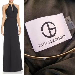 JS Collections Necklace Cutout Gown, Black, 8